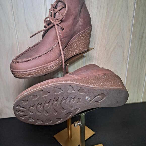 Olukai Wali Wedge Moc Toe Brown Leather  Boots Women Size 5 - Picture 5 of 7
